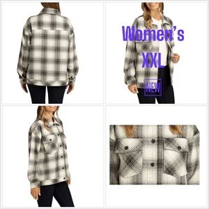 Women's Boston Traders XXL 20 - 22 Button Shirt Jacket Shacket Plaid Black Gray